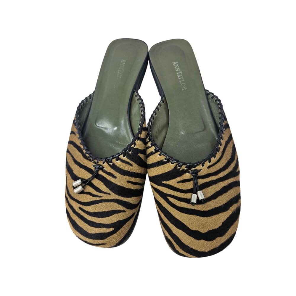 Vintage Y2K Ann Taylor 10.5 Slide Tiger Print Calf Hair Flat Mule Leather